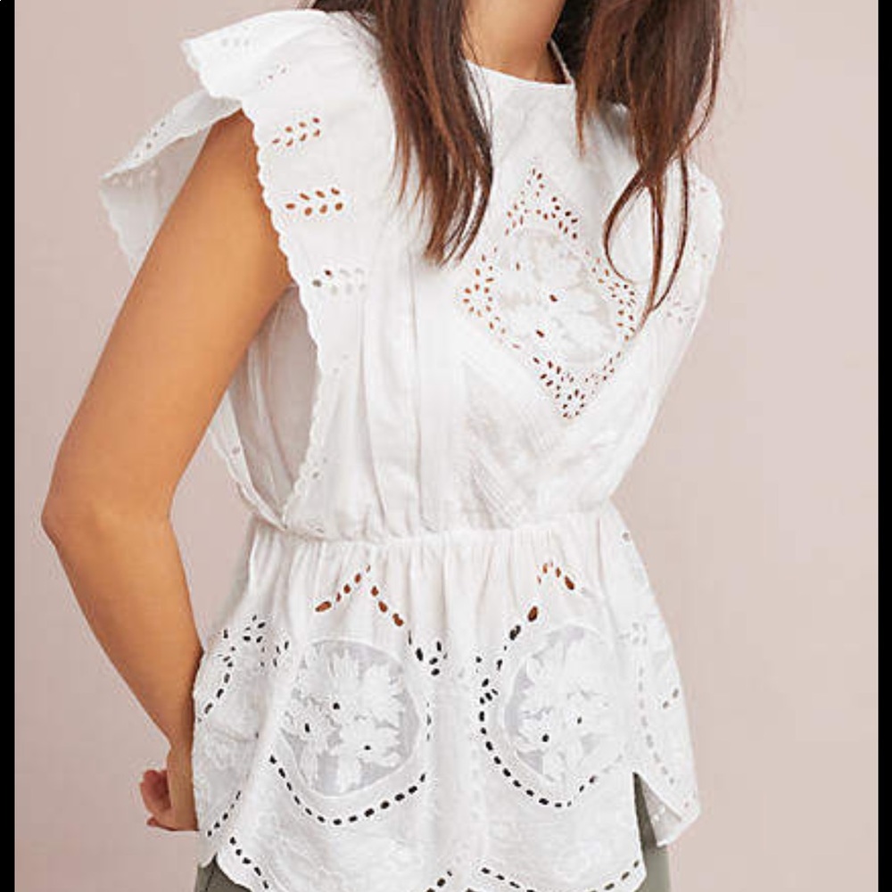 Ne Quittez Pas Amanda Peplum Lace White Top S
